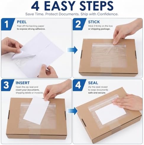 Glenmal 250 Pcs 7" x 5.5" Resealable Packing List Envelopes Clear Self-adhesive Shipping Label Sleeves with Zipper Waterproof Packing List Envelopes for Documents Mailing Labels Invoices Pack Slip - Image 4