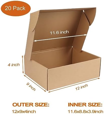 PHAREGE 20 Pack 12x9x4 inch Cardboard Shipping Boxes, Brown Gift Boxes - Image 2
