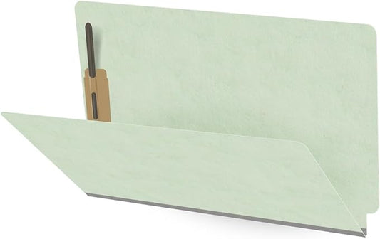 Ecom Folders End Tab Pressboard File Folders | Legal Size 25 Pt Stock with 2" Tyvek Expansion | Full Cut Tabs for Medical Charts, Legal Documents & Office Records | Pale Green, Box of 25 by Ecom+Folders