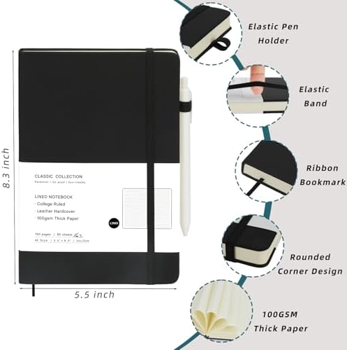 Coopay 24 Pack A5 Journal Notebook with 24 White Pens Bulk Classic Ruled Hardcover Leather Journal Set with Pen Holder for Men Women Writing Office Home School Business, 100GSM, 8.3” x 5.5” (Black) - Image 2
