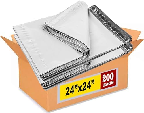 iMBAPrice 24x24 Inch White Poly Mailers 200 Pack (#8), Extra Large Self-Seal Shipping Bags, Tear-Resistant Mailing Envelopes for Clothing, Bedding & Small Business Packaging by iMBAPrice