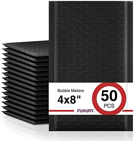 Fuxury Bubble Mailers 4x8 Inch 50 Pack Black Padded Envelopes Usable 4x7" by Fuxury