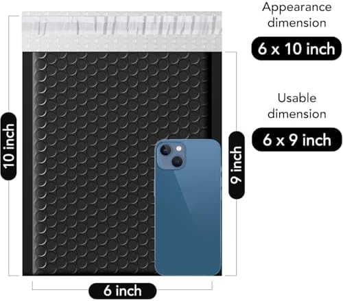 Fuxury Bubble Mailers 6x10" 100Pack Black Padded Envelopes Usable Size 6x9" - Image 2
