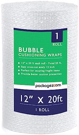 12 inch x 20 ft Bubble Cushioning Wrap, Perforated Every 12" Protective Packing Moving & Shipping Supplies for Boxes & Fragile Items by packagezoom