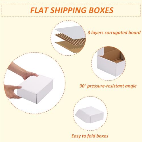 HORLIMER 8x6x3 inches Shipping Boxes Set of 25, White Corrugated Cardboard Box Literature Mailer, 25 Stickers Included - Image 3