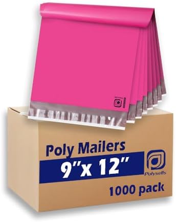 POLYSELLS 1000 pcs 9x12 Inches Pink Poly Mailers Shipping Envelopes, Strong Adhesive Sealing, Waterproof, and Tear-resistant Postal Mailing Bags for Clothing and Accessories by POLYSELLS