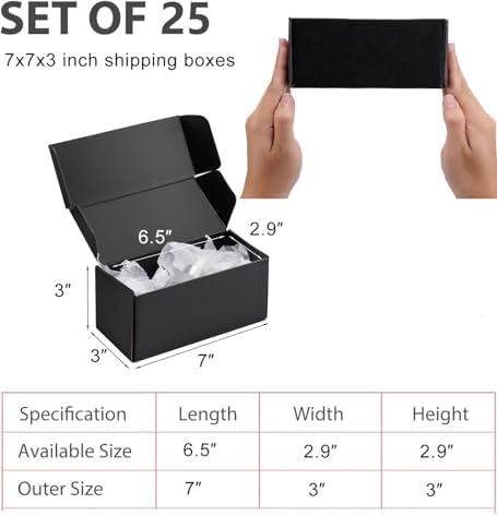 7x3x3 inch Black Shipping Boxes for Small Business- Set of 25 - Image 2