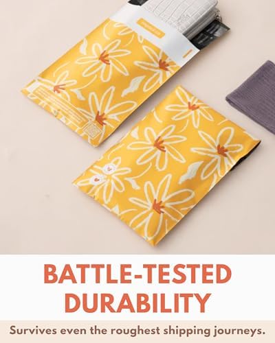Poly Mailers 6 x 9 Inch - 100 pack Biodegradable Shipping Bags for Stationery and Small Accessories - Impack Self-Seal Waterproof Thick Mailing Envelope for Small Items - Golden Pencil Floral - Image 2