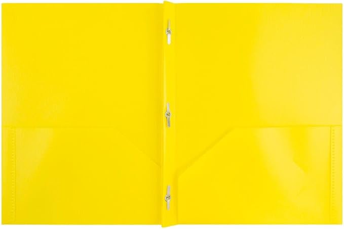 JAM PAPER Plastic 2 Pocket POP Folders - Durable School Folders with Metal Prongs Fastener Clasps - Yellow - 24/Pack - Image 2