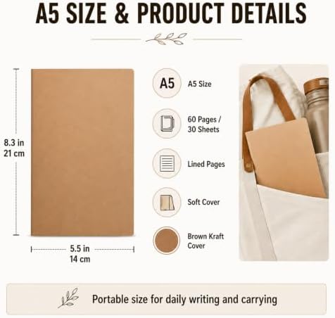 Mimorou 100 Pcs A5 Journals Notebooks Bulk,Brown,Lined - Image 2