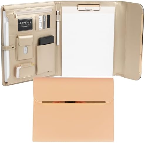 BLU MONACO | Peach Beige Vegan Leather Padfolio | Professional Portfolio Binder with Magnetic Closure and Gold Trim | 8.5 x 11 Business Organizer Case for Women by Blu_Monaco