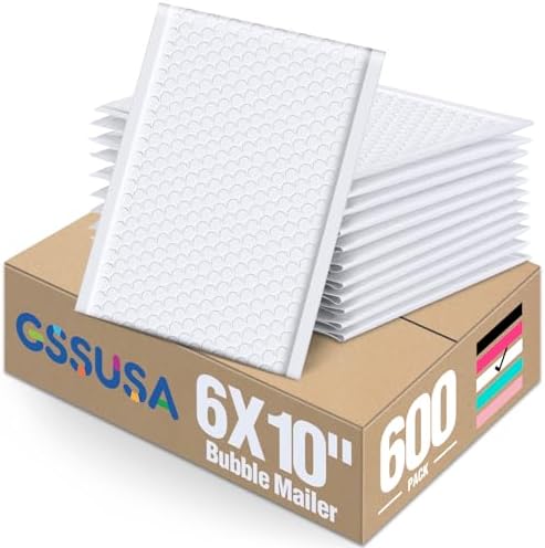 GSSUSA White Bubble Mailers 6x10" 600 Pack Padded Envelopes Self Seal by GSSUSA