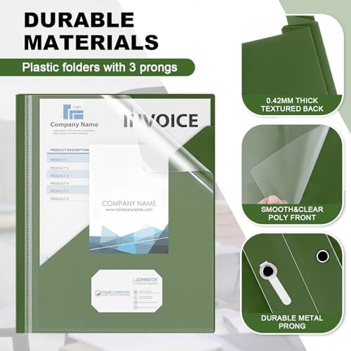 Teling Clear Report Cover with 3 Prongs, Plastic Report Presentation Folders 90 Sheet Capacity Resume Document Covers for School Office(Dark Green,24 Pcs) - Image 3