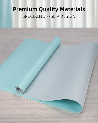 Leather Desk Pad Protector, Non-Slip, Waterproof PU Blotter Mat, Mouse Pad, Desk Cover for Office and Home (Teal, 36" x 17") - Image 2