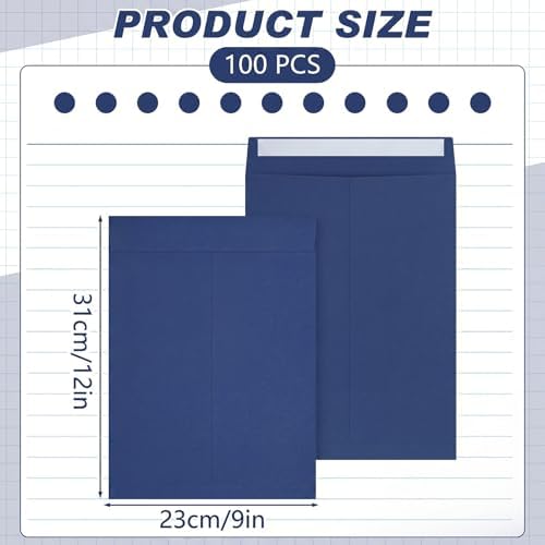 100 Pcs 9''x12'' Catalog Envelopes Self Adhesive Manila,Navy Blue - Image 2