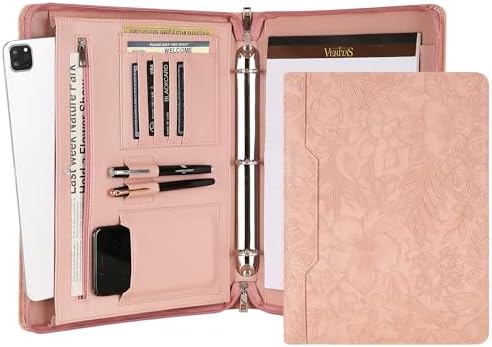 Vegan Leather Padfolio, 3 Ring Binder - Pink Padfolio with Pattern, Handmade Portfolio Organizer by DUKECOW