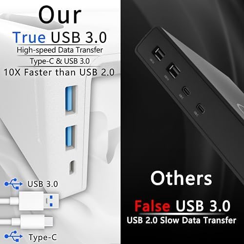 OImatser Monitor Stand Riser with USB 3.0 Hub & Type-C Port, Foldable Adjustable Computer Stand with Storage Drawer, Pen Slot & Phone Holder, Space Saving Laptop Stand for Home Office Desk Organization (White-3.0 HUB-Adapter) - Image 5