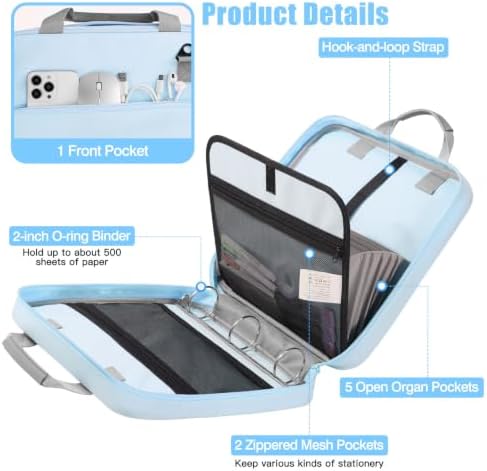 MoKo Zipper Binder, 2 Inch 3 O Ring, 5 Tab File Folders, 500 Sheets, Blue - Image 3