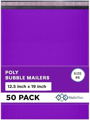 Purple Bubble Mailers 12.5x19.5, Poly Padded Envelopes #6, 50 Pack by MAILERVIEW