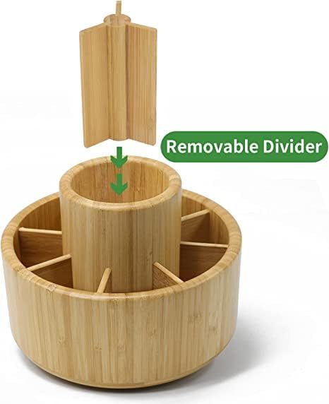 VaeFae Bamboo Pen Holder Organizer, 360° Rotating Art Supply Organizer, Desktop Storage for Marker Pens, Colored Pencil, Art Brushes, etc. - Image 2