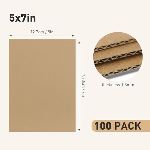 FARRAY 100 Pack 5x7 Inch Corrugated Cardboard Sheets, 1.8mm Thick Brown Kraft Cardboard Backing, Bulk Flat Cardboard Inserts Filler Pads for Packing, Shipping, Mailers, Crafts - Image 2