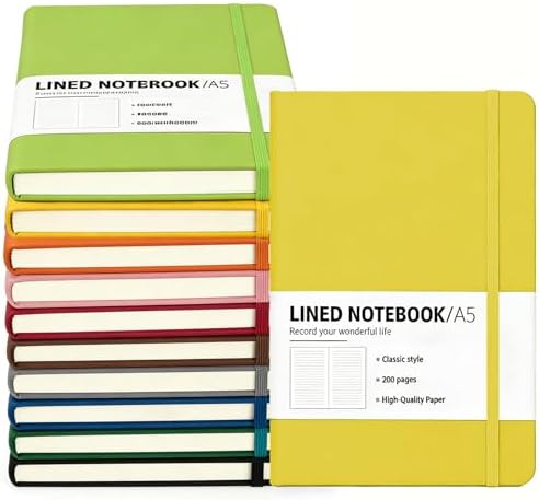 10 Packs A5 Hardcover Journal Notebooks 5.5 x 8.3 In, Lined Journals Bulk for Writing, Notebooks Bulk 200 Pages，10 Colors Classic Ruled Notebook for Work/Travel/College/Note Taking (10packs , 10 Colors) by PetPartisan