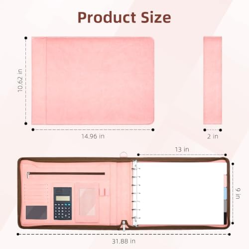 Ospelelf Pink Zippered 7 Ring Check Binder for Business Checks (9" x 13"), 1 Inch Faux Leather Checkbook Portfolio with Zipper Pouch, Professional Binder Organizer for Accountants, Home Use - Image 6