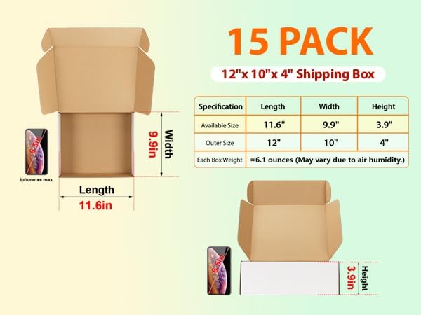 HORLIMER 12x10x4 inches Shipping Boxes Set of 15, White Corrugated Cardboard Box for Mailing, Packaging, Small Business - Image 3