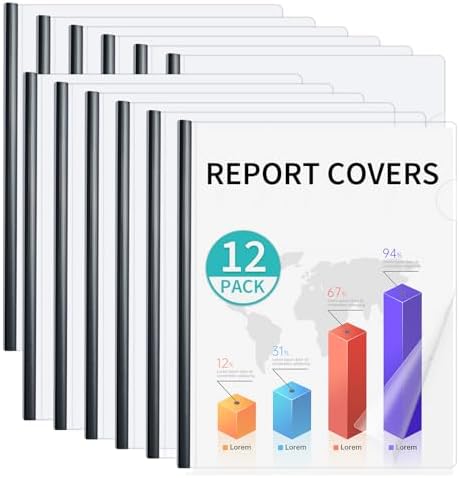 Binditek Clear Report Covers with Sliding Bars, 70 Sheet Capacity, 12 Pack by Binditek