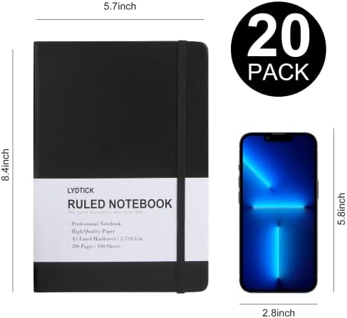 20 Pack Journals for Writing College Ruled Notebooks Journal in Bulk, Hardcover Notebooks (200Pages) for Note Talking, Lined Bullet Journals for Home School Office, 5.7"x8.4", Black - Image 2