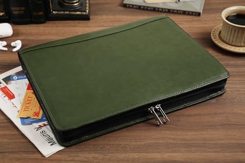Green Leather Padfolio for Women/Men, Business 3 Ring Portfolio Binder, Personalized Zippered Organizer for A4 Notepad & 13-inch Laptop/Tablet - Image 2