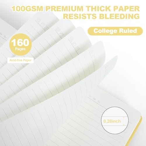 SUQJOY Lined Journal Notebooks, 160 Pages, 5.5x 8.2-Inch Journals for Women Men, Hardcover Notebook with 100 gsm Thick Paper, A5 Size College Ruled Notebook (Yellow) - Image 3