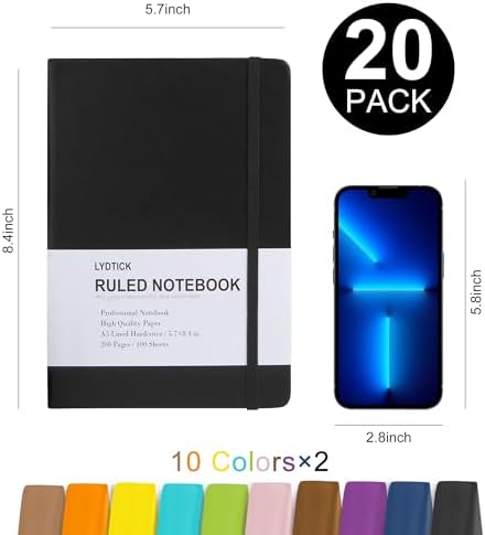 20 Pack Journals for Writing College Ruled Notebooks Journal in Bulk, Hardcover Notebooks (200Pages) for Note Talking, Lined Bullet Journals for Home School Office, 5.7"x8.4", 10 Colors - Image 2