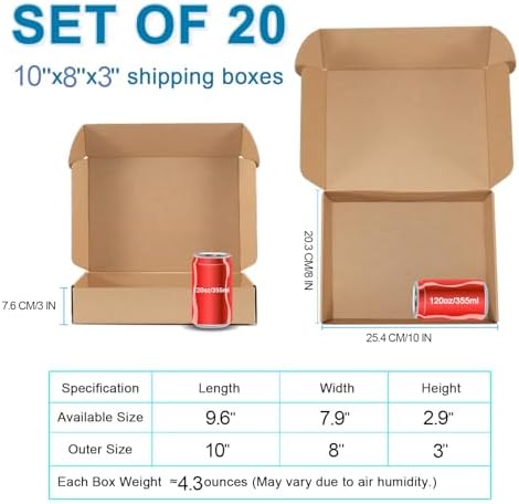 Kraft Brown Shipping Boxes 10x8x3 Inches, 20 Pack - Image 2