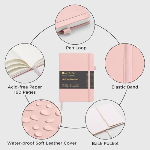 &And Per Se Graph Notebook, 5mm Grid, A5 Hardcover, 160 Pages 100gsm Thick Paper, Grid Journal for Diagrams, Wireframes, CAD Sketches (Pink) - Image 3