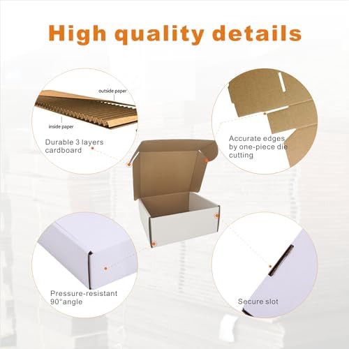 50 Pack 7x6x3'' Small Shipping Boxes, Corrugated Cardboard Mailers for Business, White (CM763) - Image 3