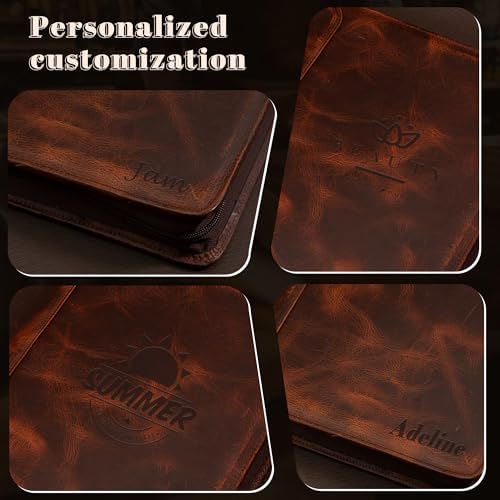 Personalized Genunie Leather Portfolio Binder, Customized Leather Portfolio for Men,Business Portfolio Organizer for A4 Size Notepad, Customized Gift - Image 2