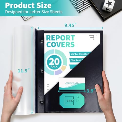 Heavy-Duty Report Covers with 3 Prongs, 100-Sheet Capacity, Black, 20 Pack - Image 2