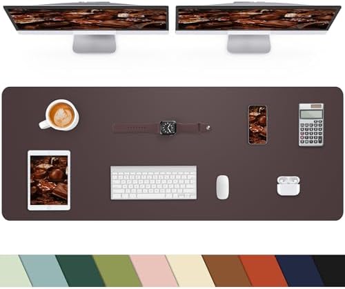 Leather Desk Pad Protector,48"x 17"Desk Mat Large, Mouse Pad, Non-Slip PU Leather Desk Blotter,Waterproof Desk Pad for Office/Home(Coffee) by cebowa