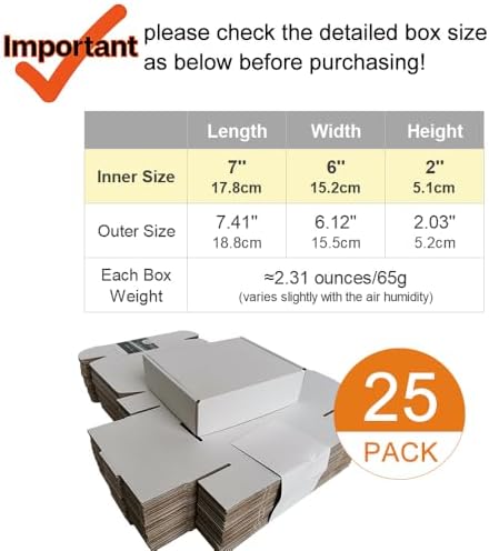 7x6x2'' Small Shipping Boxes 25 Pack, Corrugated Cardboard Mailers for Small Business, White (CM762-25) - Image 2