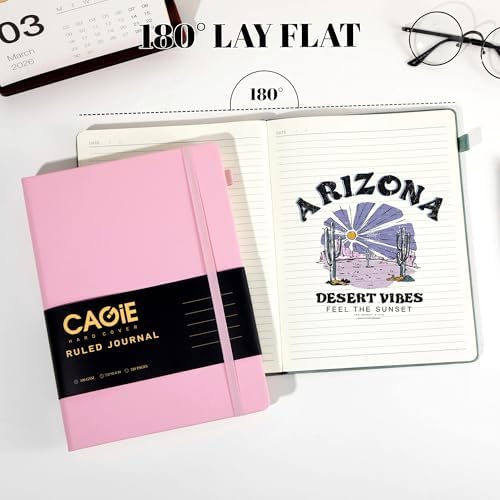 CAGIE Lined Journal Notebook, 320 Pages College Ruled Notebook, 100 Gsm Paper Thick Journal, B5 Hardcover Leather Journals for Writing Women, 7.6x10 In, Pink - Image 4