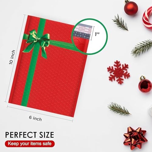 Christmas Bubble Mailers 6x10, Self Seal Poly Padded Envelopes #0, 200 Pack - Image 2