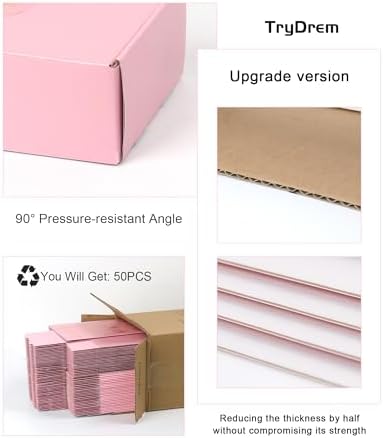 Small Shipping Boxes 6x4x2 Inch 50 Pack, Light Pink Mailer Packaging Boxes, Corrugated Cardboard Boxes for Small Business Gift Literature Shipping - Image 3