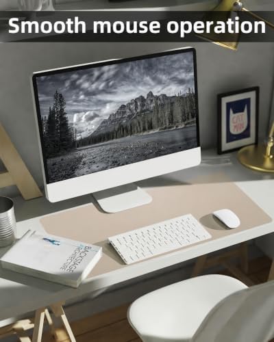 Small Desk Mat,Leather Desk Pad Protector,Desk Mouse pad,Office Desk mat,Laptop Mat for Desk, Non-Slip PU Leather Desk Blotter,Waterproof Desk Writing Pad for Office/Home(31.5"x15.7",Beige) - Image 4