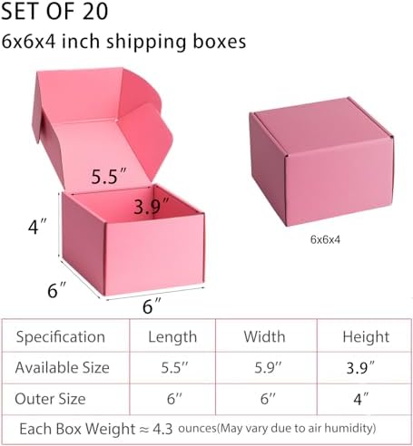 Pink Shipping Boxes 6x6x4 Inches, 20 Pack - Image 2