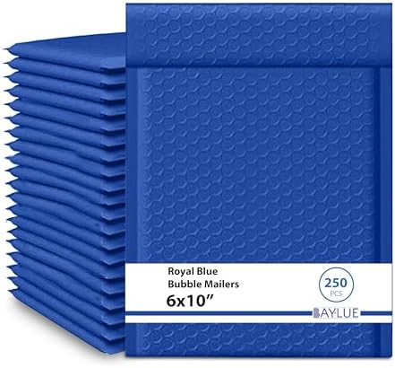 Royal Blue Bubble Mailers 6x10, Poly Padded Envelopes #0, 250 Pack by BAYLUE