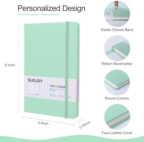 SUQJOY Lined Journal Notebooks, 160 Pages, 5.5x 8.2-Inch Journals for Women Men, Hardcover Notebook with 100 gsm Thick Paper, A5 Size College Ruled Notebook (Green) - Image 2