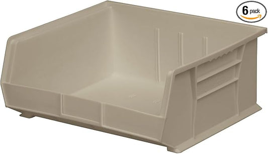 Akro-Mils 30255 AkroBins Plastic Storage Bins, 11"x16"x5", Stone, 6-Pack | Space-Saving Stackable Bins for Garage, Pantry, Craft Organization by Akro-Mils