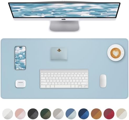 PU Leather Desk Mat Protector - 36"x17" Large Non-Slip Office Desk Pad, Waterproof Keyboard & Mouse Pad, Premium Workstation Cover for Home & Office (Light Blue) by AFIING