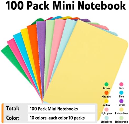 YesBes 100 Pack Small Mini Notebook Bulk, 3.5x5.5 Lined Pocket Notebook with Colored Cover, 10 Colors 24 Sheets (48 Pages) Small Journals for Traveler, Students, School Supplies - Image 6
